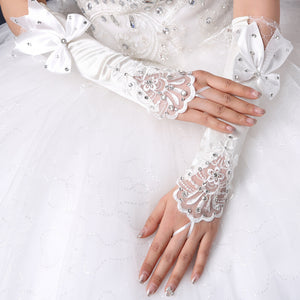 Bridal Gloves Wedding Hook Finger Flower Bow Lace Hollow Sleeves