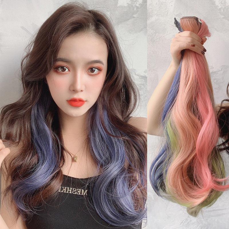 Color Wigs Female Long Hair Highlighting Gradient Invisible Curly Hair