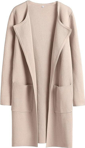 Women's Woolen Coat With Pocket Slim Fit Mid Length Jacket Comfortable Casual Lapel Coats