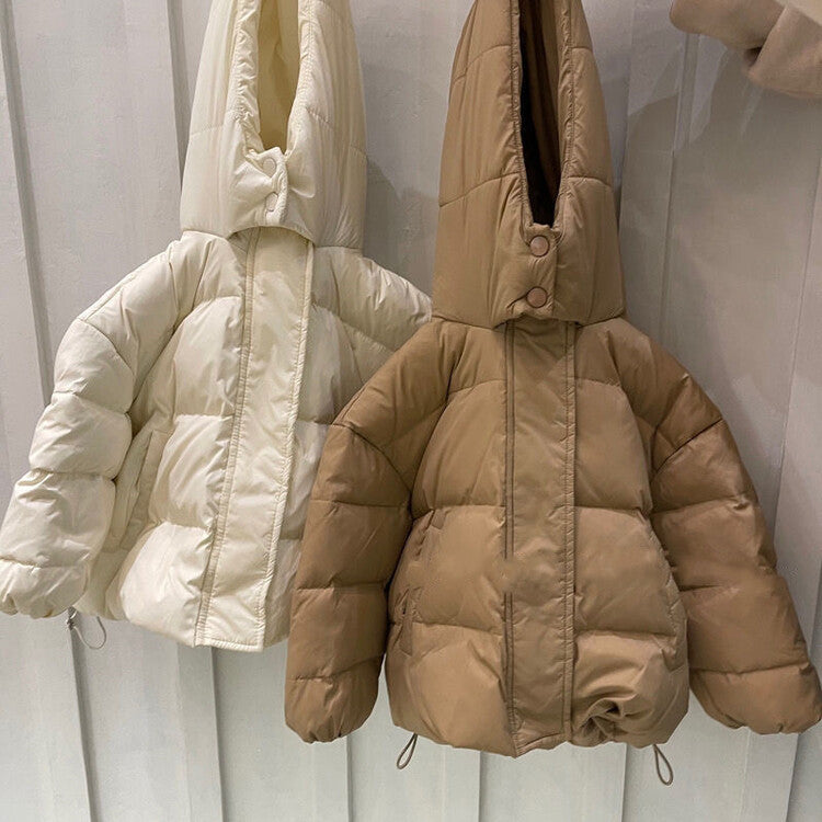 Solid Color Warm Down Cotton Jacket Short Baby Hooded Coat