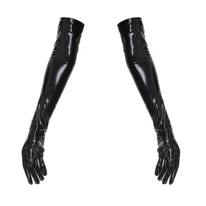 PU Patent Leather Zip Pants Shiny  Bodysuit