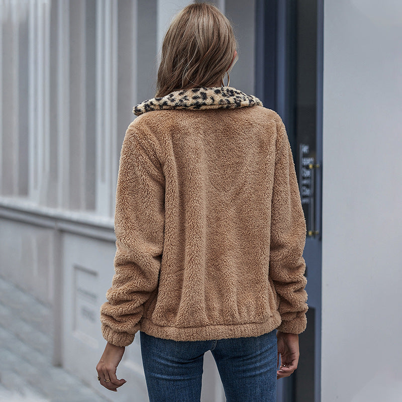 Autumn leopard patched cashmere coat