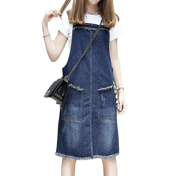 Plus-sized Plus Size Women's Slimming Denim Suspender Skirt Slim Fit Dress Fat Sister