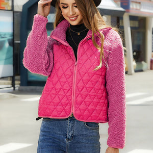 Women's Plush Jacket  Fashion Winter Warm Lamb Lapel Zipper Short Coat Outwear