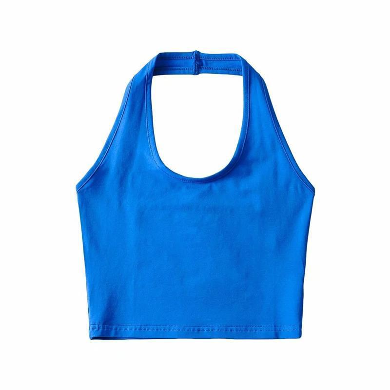 Sexy Solid Color Stretch Halterneck Vest Women