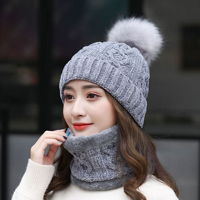 Women's Winter Fleece Fashion Hats Two Piece Set