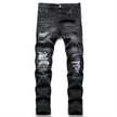 Men Biker Jeans Paisley Print Patch Casual Pants