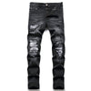 Men Biker Jeans Paisley Print Patch Casual Pants