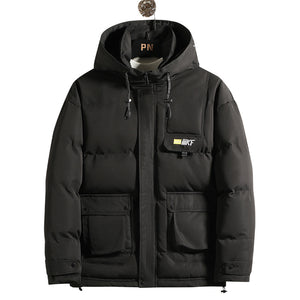 Warm three-dimensional patch pocket padded jacket