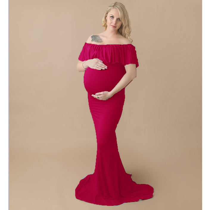 Mercerized cotton pregnant women ruffled collar trailing dress long skirt