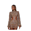 Women's Clothing Sexy Mesh Sequins Round Neck Party Dress Hip Skirt