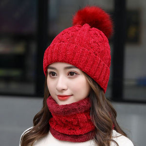 Women's Winter Fleece Fashion Hats Two Piece Set