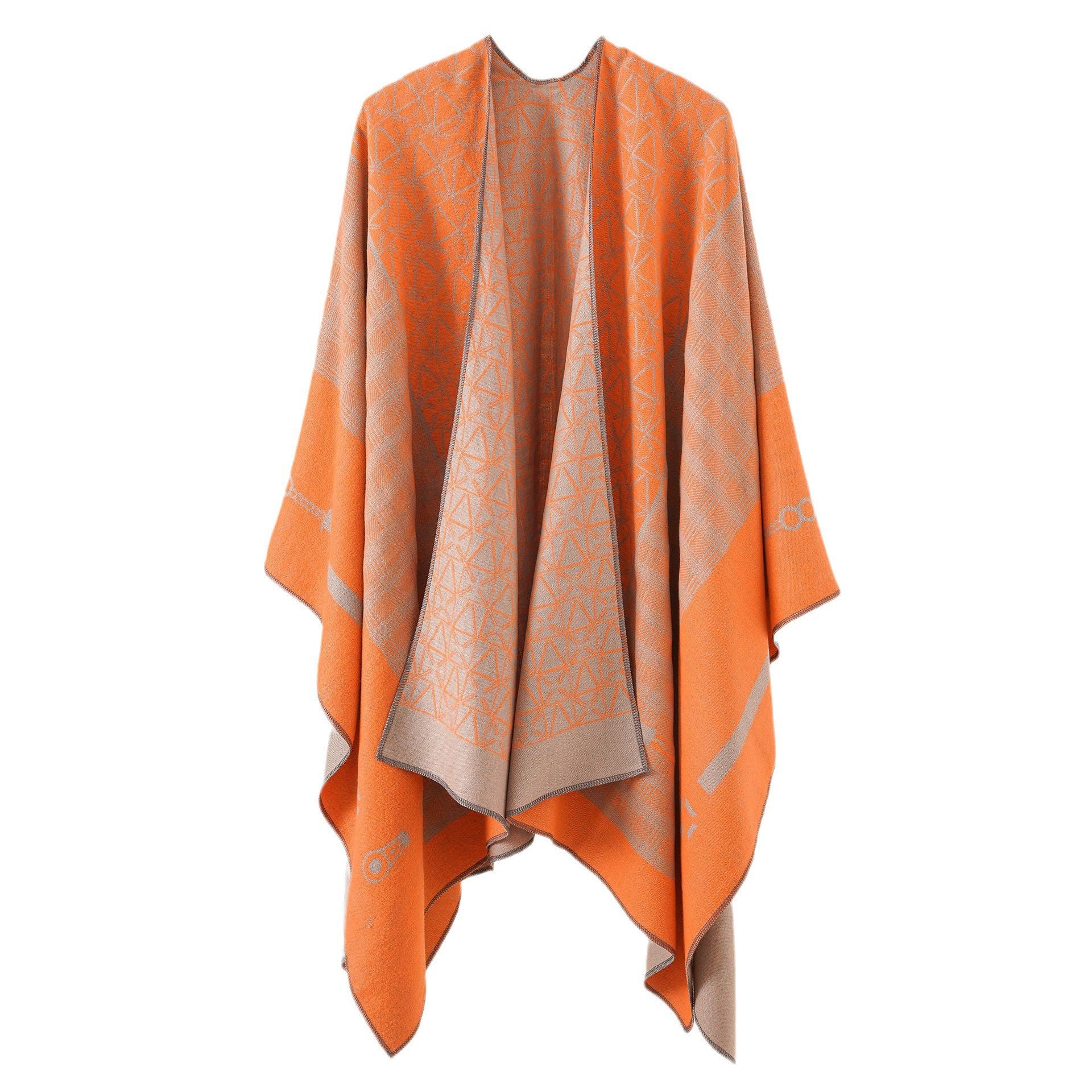 Thickened Cashmere-like Dual-use Geometric Tassel Scarf Cloak