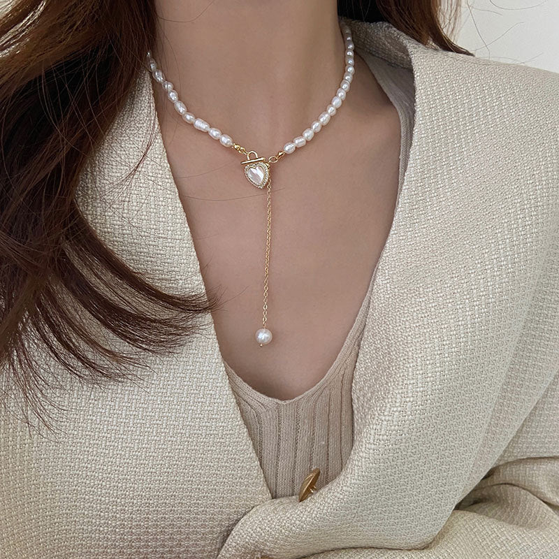 French Gentle Natural Pearl Heart Shell Necklace For Women