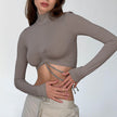 Minimalist Basic Pure Color All-matching Turtleneck Pleating T-shirt Sports Style Exposed Navel Strap Slim Long Sleeve Top