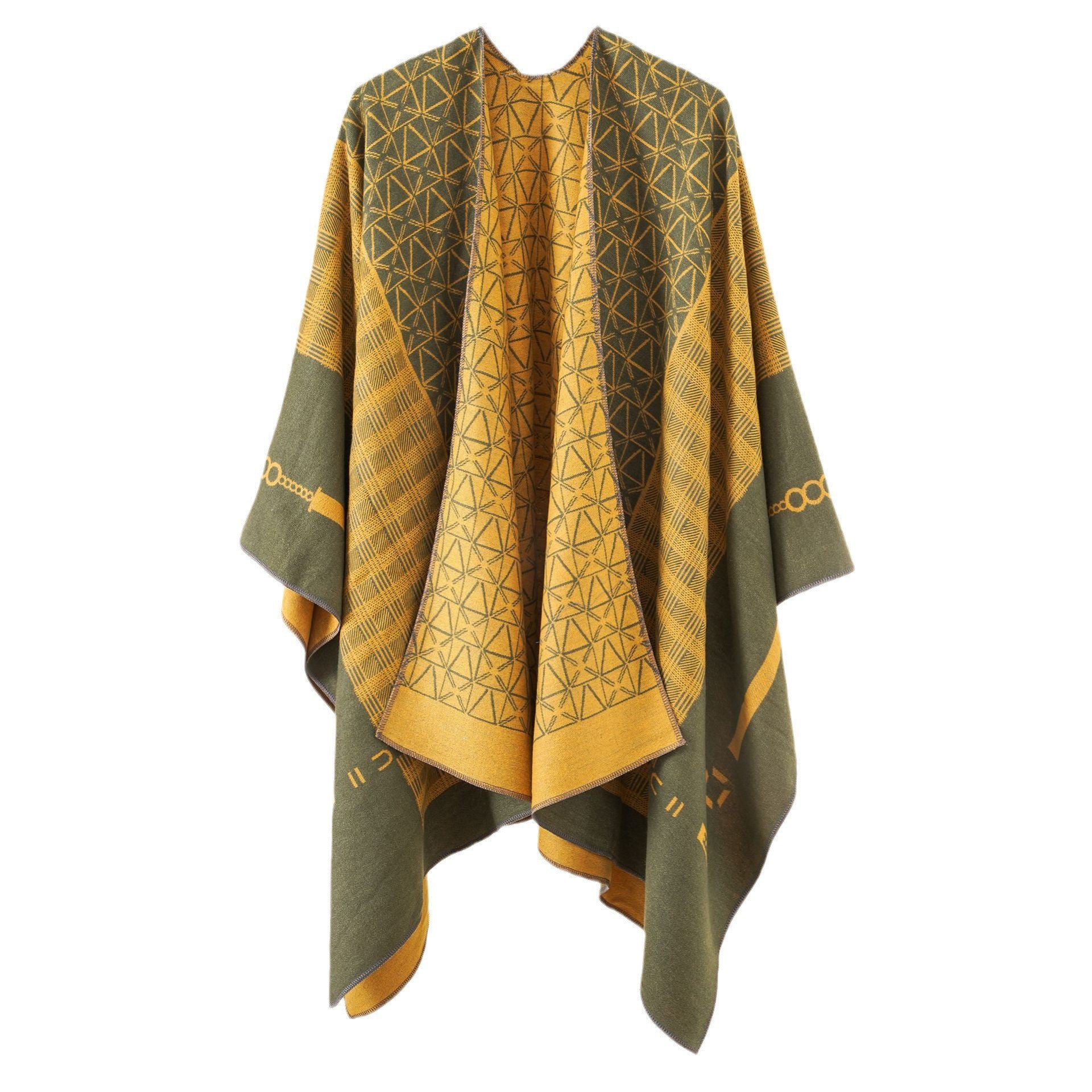 Thickened Cashmere-like Dual-use Geometric Tassel Scarf Cloak