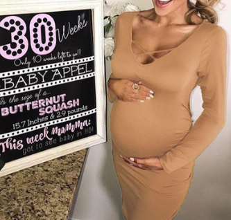 Solid V-neck Maternity Dress