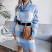 Casual Plaid Turtleneck Sweater Dress Knitting