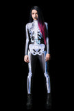 Halloween Long Sleeve Tights See-through Skeleton 3D Printed One-piece