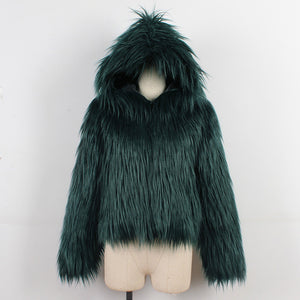 Ladies Hooded Washed Wool And Faux Fur Coat