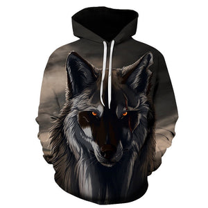 Men's 3D Digital Printing Wolf Dog Hooded Sweater