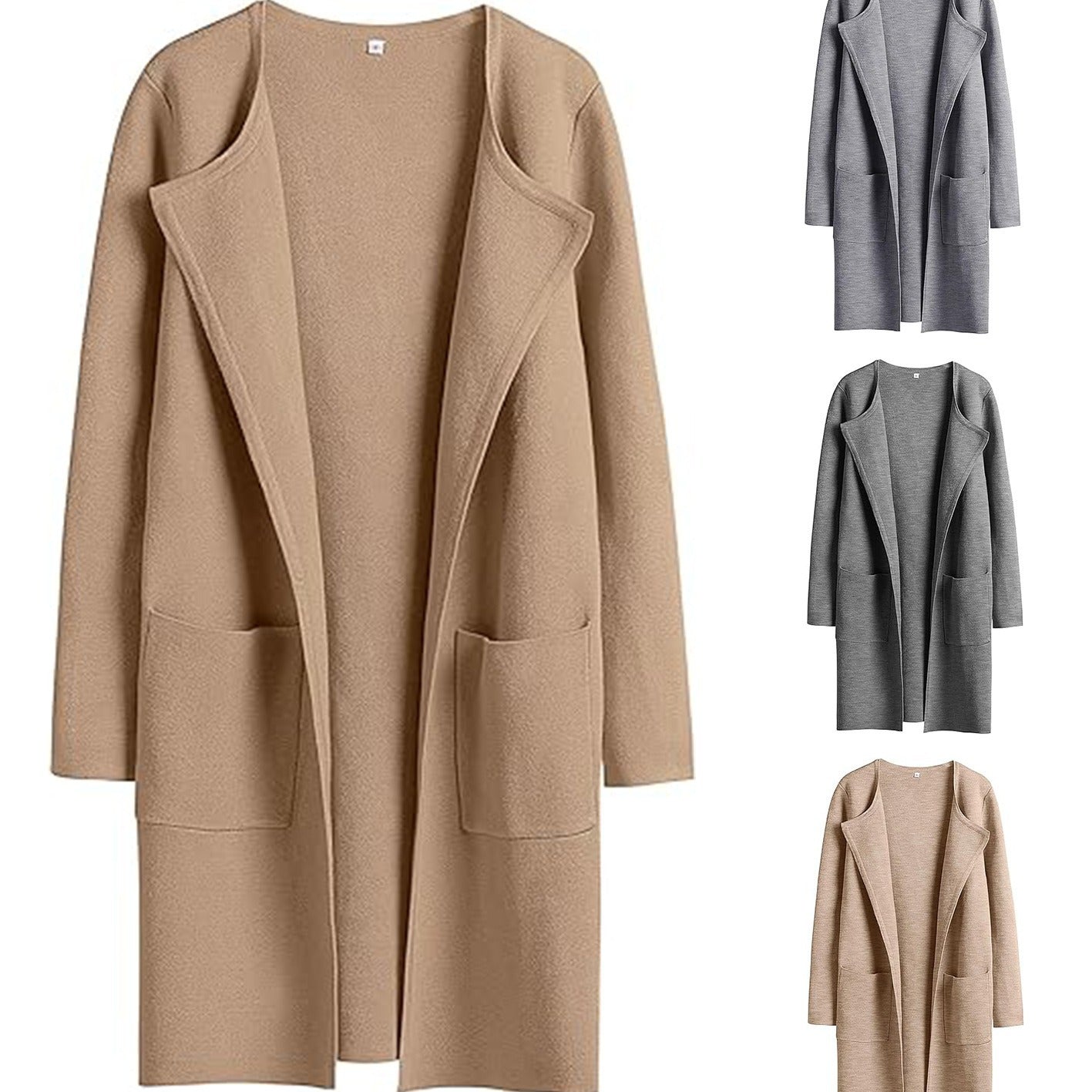 Women's Woolen Coat With Pocket Slim Fit Mid Length Jacket Comfortable Casual Lapel Coats