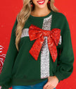 Women's Fashion Bowknot Round Neck Long Sleeve Sequin Stitching Sweater