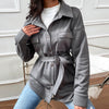 Women's Clothing Long Sleeve Solid Color Belt Shirt Coat