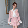 New Women's Ladies' Tweed Jacket Pleated Shirt Set For Women