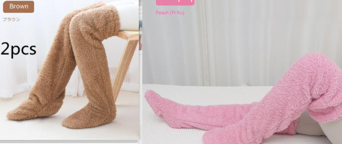 Over Knee High Fuzzy Long Socks Winter Warm Cold Leg Knee Joint Cold-proof Stockings Home Floor Sleeping Socks