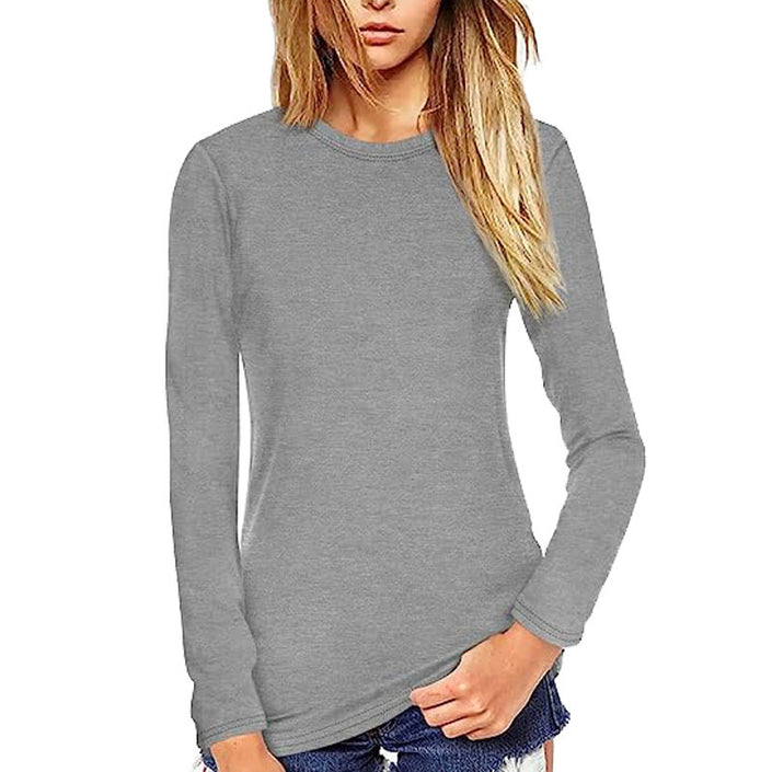 Women's Solid Color Stretch Slim Fit Pullover Round Neck T-shirt