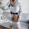 Casual Plaid Turtleneck Sweater Dress Knitting