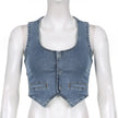 Streetwear Blue Denim Vest Jacket Buttons Up Tank Top Women Fashion