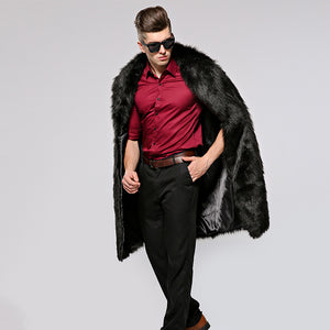 Men's Large Long Trench Coat Artificial Fox Fur Warm Coat