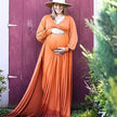 Women's Mercerized Cotton Maternity V-neck Trailing Expandable Dress Long Dress