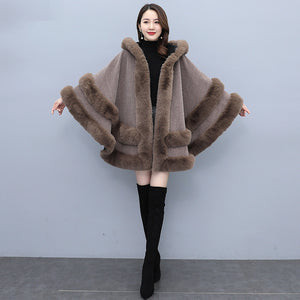 Fashionable Warm Hooded Cape Coat Lady