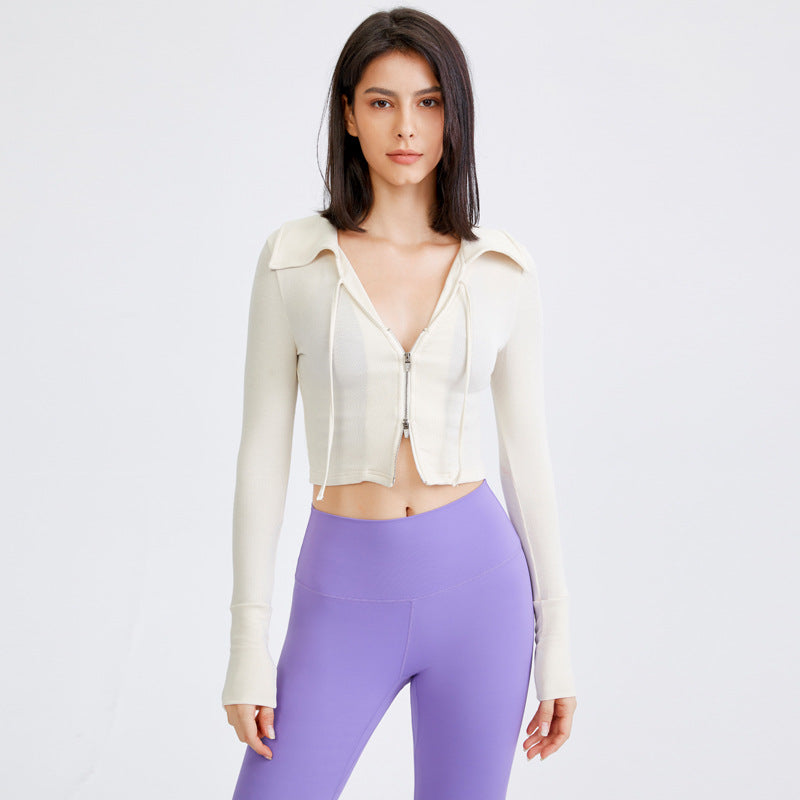 Short Cropped Cropped Sports Jacket Women's Slim Look Running Jacket Long Sleeve Top