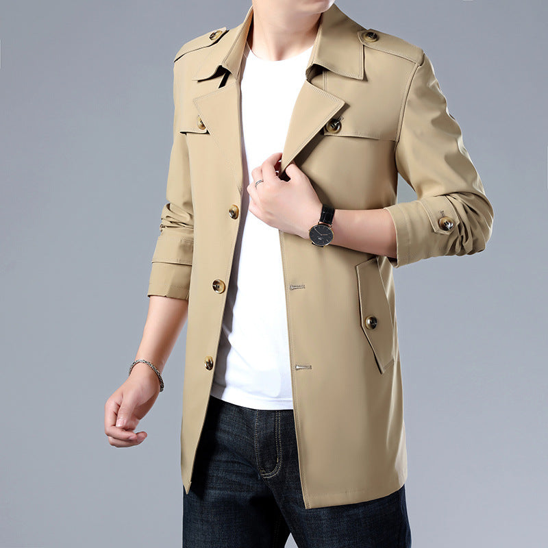 Men's Trench Coat With Buttons Top Quality Jacket Slim Regular Classic Jacket