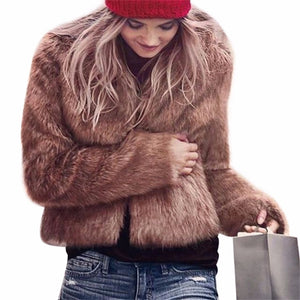 Collarless fur rabbit fur coat