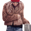 Collarless fur rabbit fur coat