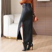 Fleece-lined Thickened Side Slit PU Leather Hip Skirt