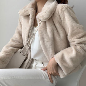 Women Thick Fur Coat Zipper Cotton