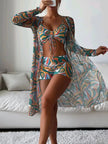 3pcs Pring Bikini With Long Sleeve Cardigan Fashion Summer Beach Swimsuit Women