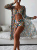 3pcs Pring Bikini With Long Sleeve Cardigan Fashion Summer Beach Swimsuit Women