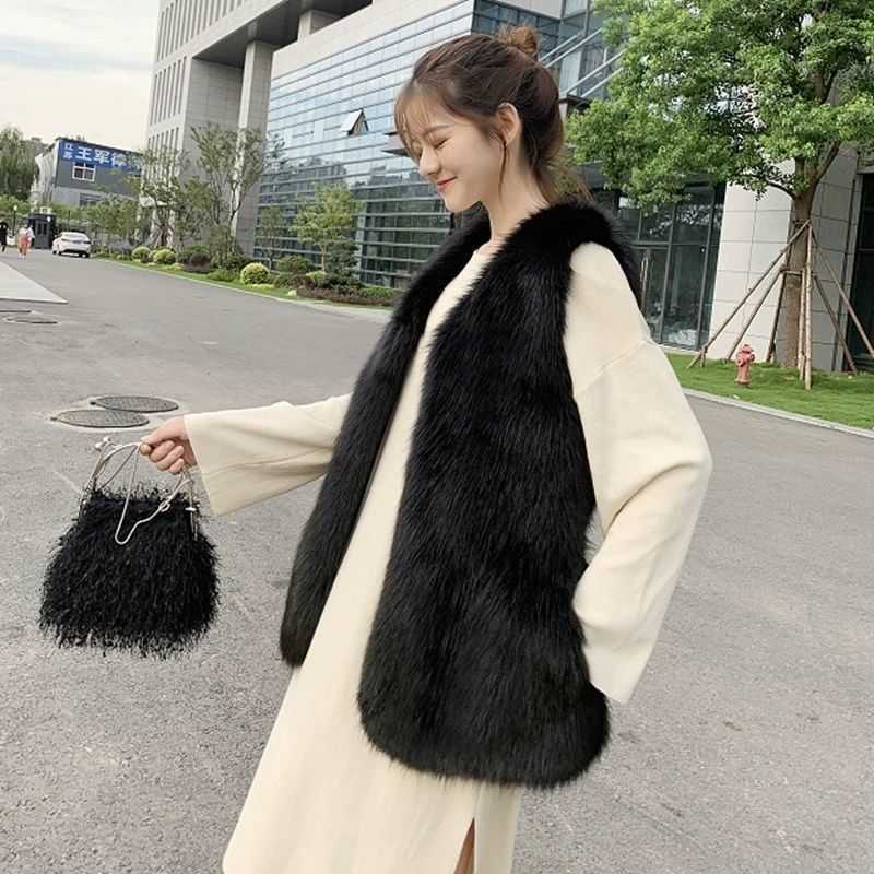 Fox Fur Vest Women's Mid-length Coat