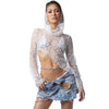 Women's Long Sleeve Sexy Cutout See-through Irregular Hooded T-shirt