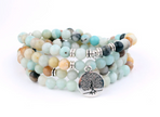 108 Natural Stone Rosary Bracelet Alloy 3D Lotus Life Tree Anklet Yoga Mala Necklace