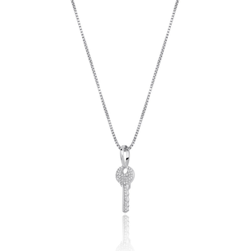 Necklace Jewelry Micro Inlaid Zircon 925 Silver Key Pendant for Men and Women