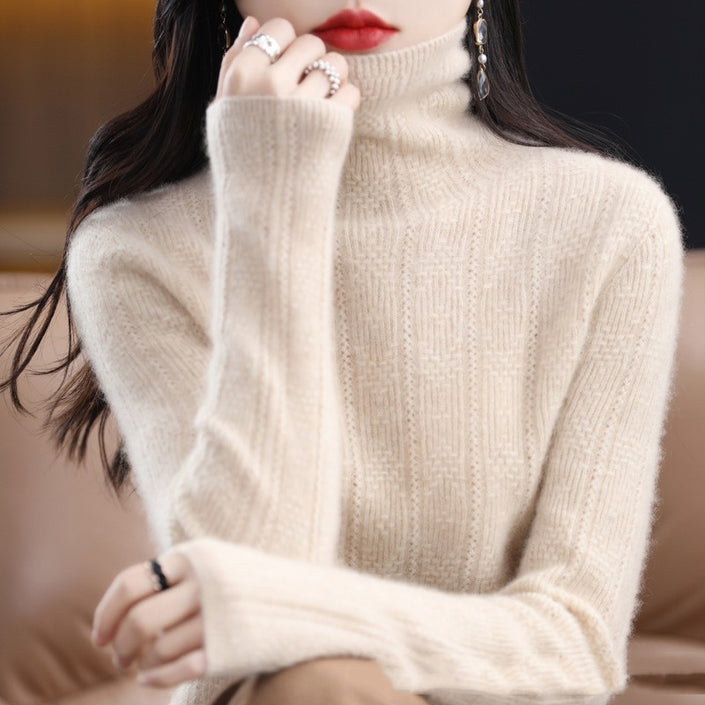 Pure Wool Sweater Cascading Collar Women