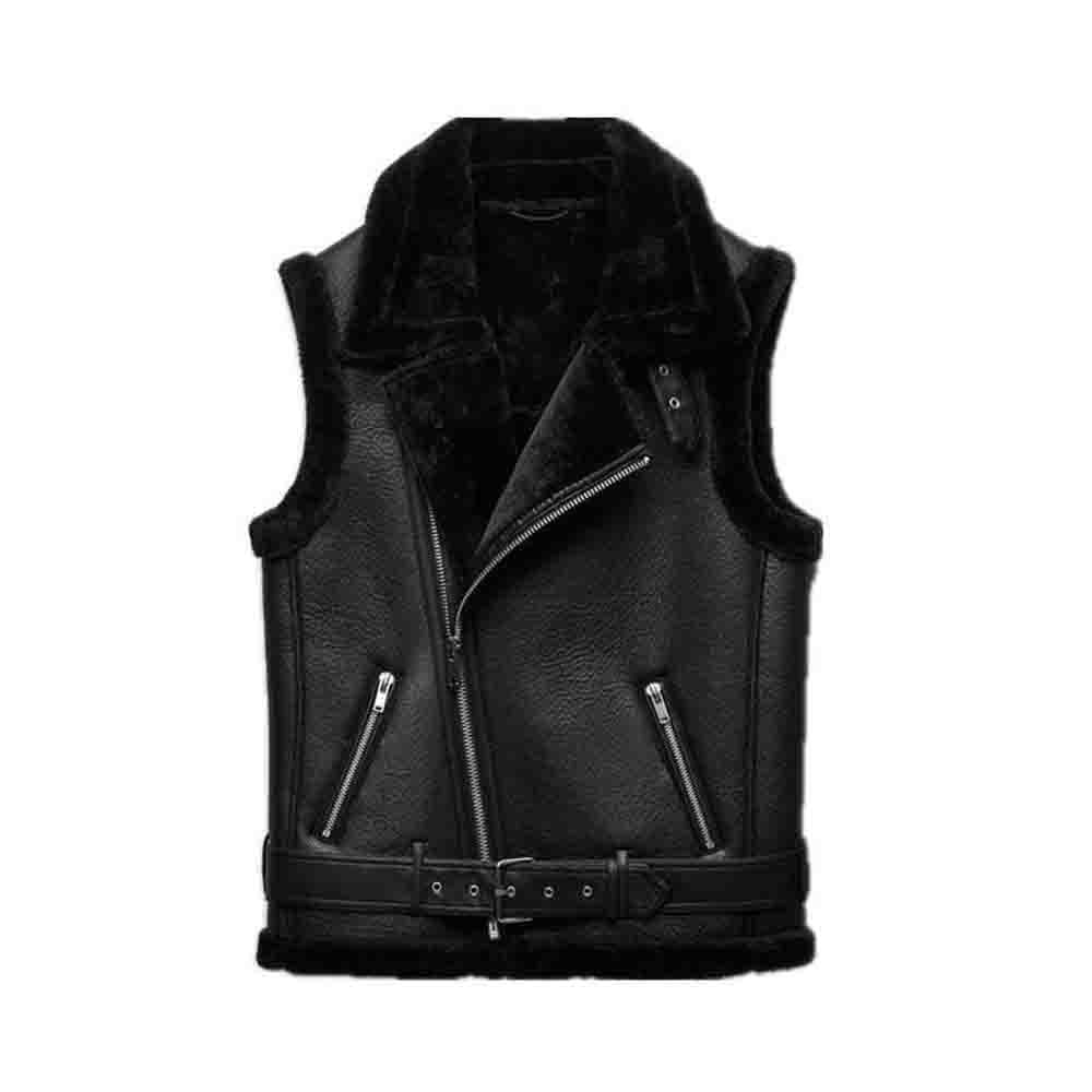 Women's Black Fur Sleeveless Vest Coat